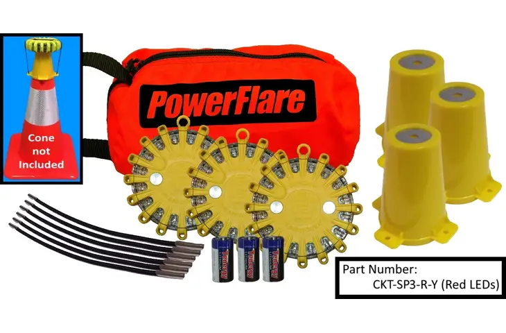 Powerflare 3-Position Cone Adapter Kit with 3-Pack Soft Pack of Magnetic PowerFlare Lights